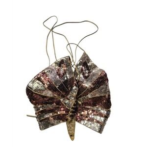 Western Fashion Sequin Butterfly Halter Top Y2K Festival Rave Party Crop Gold...